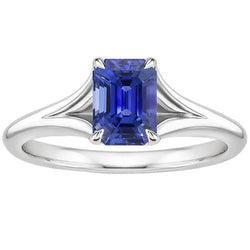 Bague Solitaire Anniversaire Sertie Griffe Emeraude Ceylan Saphir 3 Carats