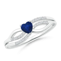 Bague Solitaire Avec Accent 2 Carats Saphir Diamants Or Blanc 14K