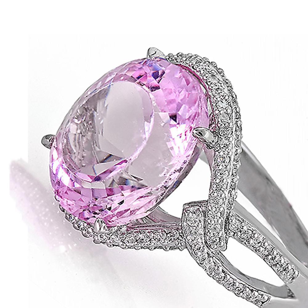 Bague Solitaire Avec Accent 33 Carats Kunzite Avec Diamants Or 14K - HarryChadEnt.FR