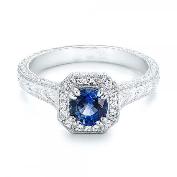 Bague Solitaire Avec Accent 3.75 Ct Saphir Et Diamants Or Blanc - HarryChadEnt.FR