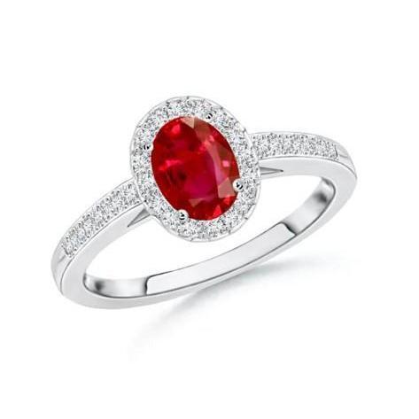 Bague Solitaire Avec Accent 3.85 Carats Rubis Et Diamants 14K WG - HarryChadEnt.FR