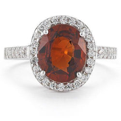 Bague Solitaire Avec Accent Grenat 11.40 Ct Et Diamants Or Blanc 14K