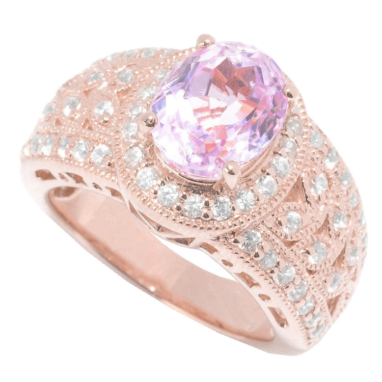 Bague Solitaire Avec Accent Kunzite Avec Diamants Bague En Or Rose 15 Ct - HarryChadEnt.FR