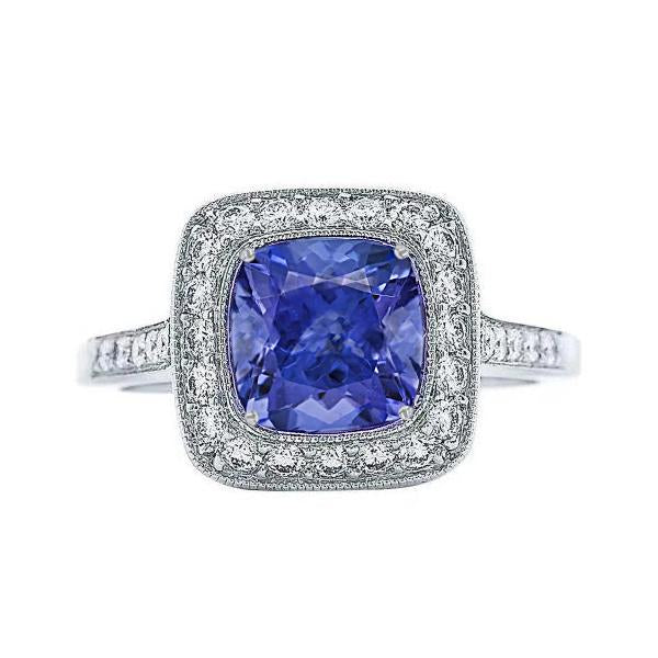 Bague Solitaire Avec Accent Tanzanite 18 Ct Avec Diamants Or Blanc - HarryChadEnt.FR