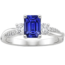 Bague Solitaire Avec Accents 3 Pierres Saphir Bleu 4.25 Carats