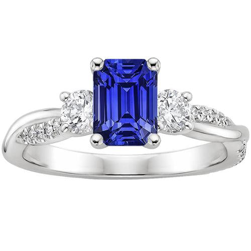 Bague Solitaire Avec Accents 3 Pierres Saphir Bleu 4.25 Carats - HarryChadEnt.FR