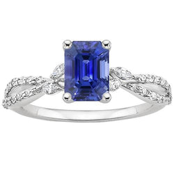 Bague Solitaire Avec Accents Diamants Marquise & Saphir Bleu 4 Carats