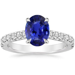 Bague Solitaire Avec Accents Diamants Saphir Bleu Ovale 4 Carats
