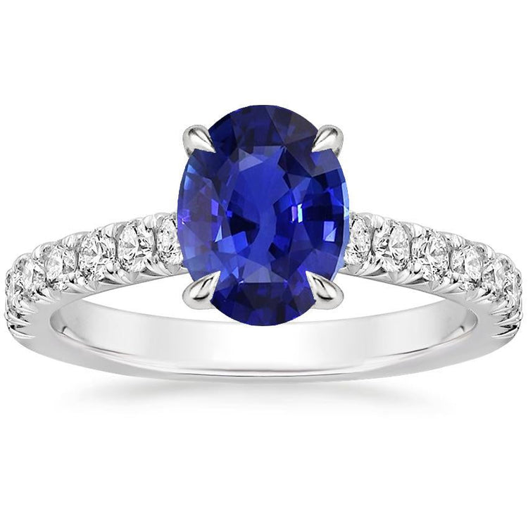 Bague Solitaire Avec Accents Diamants Saphir Bleu Ovale 4 Carats - HarryChadEnt.FR