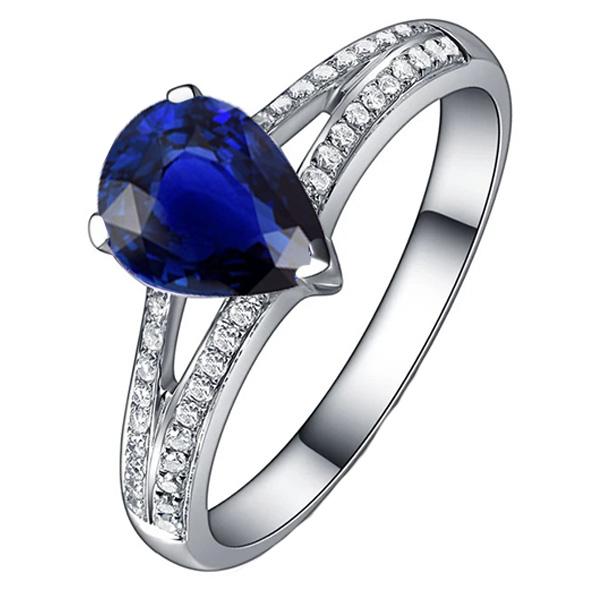 Bague Solitaire Avec Accents Double Tige Saphir Bleu 3.25 Carats - HarryChadEnt.FR