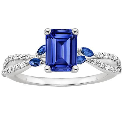 Bague Solitaire Avec Accents Emeraude & Saphirs Bleu Marquise 4 Carats - HarryChadEnt.FR