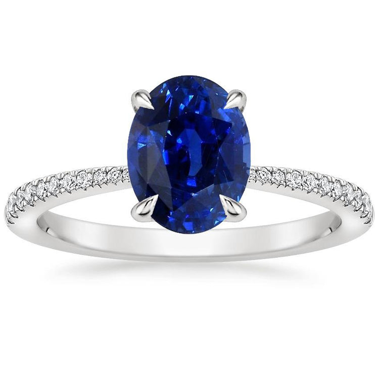 Bague Solitaire Avec Accents Ovale Saphir Sri Lankais 3.50 Carats - HarryChadEnt.FR