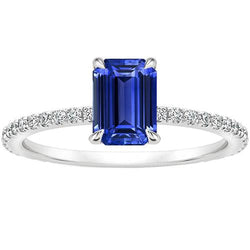 Bague Solitaire Avec Accents Pavé Saphir Bleu & Diamants 3 Carats