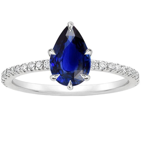 Bague Solitaire Avec Accents Poire Saphir Bleu & Diamants 3.50 Carats - HarryChadEnt.FR