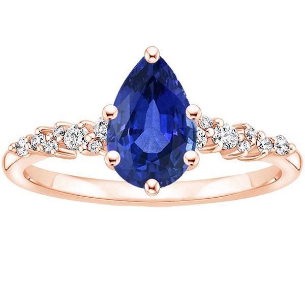 Bague Solitaire Avec Accents Poire Saphir Bleu & Diamants 4.50 Carats - HarryChadEnt.FR