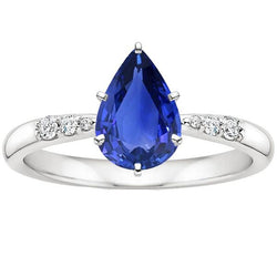 Bague Solitaire Avec Accents Poire Saphir Ceylan & Diamants 4 Carats