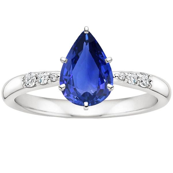 Bague Solitaire Avec Accents Poire Saphir Ceylan & Diamants 4 Carats - HarryChadEnt.FR