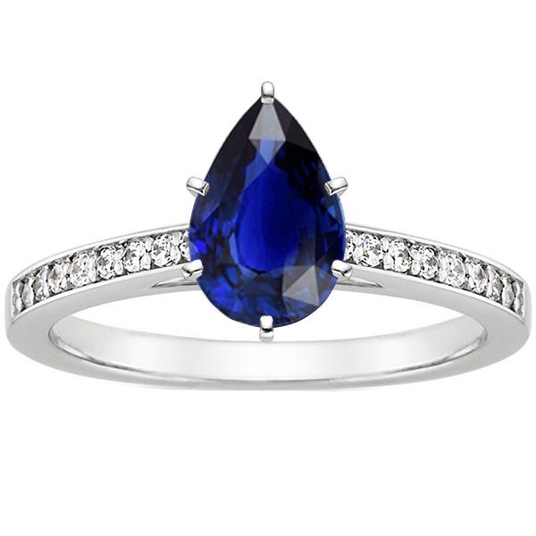 Bague Solitaire Avec Accents Saphir Bleu 3.50 Carats Réglage Canal - HarryChadEnt.FR