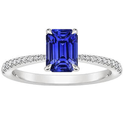 Bague Solitaire Avec Accents Saphir Bleu Émeraude & Diamant 4 Carats