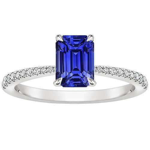 Bague Solitaire Avec Accents Saphir Bleu Émeraude & Diamant 4 Carats - HarryChadEnt.FR