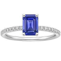 Bague Solitaire Avec Accents Saphir Bleu Émeraude & Diamants 4 Carats