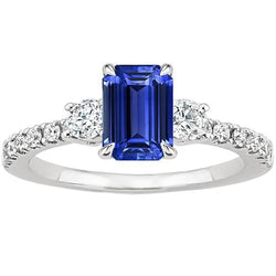 Bague Solitaire Avec Accents Saphir Bleu Emeraude & Diamants 5 Carats