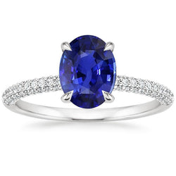Bague Solitaire Avec Accents Saphir Bleu Ovale & Diamants 5.25 Carats