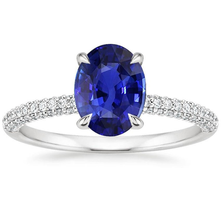 Bague Solitaire Avec Accents Saphir Bleu Ovale & Diamants 5.25 Carats - HarryChadEnt.FR