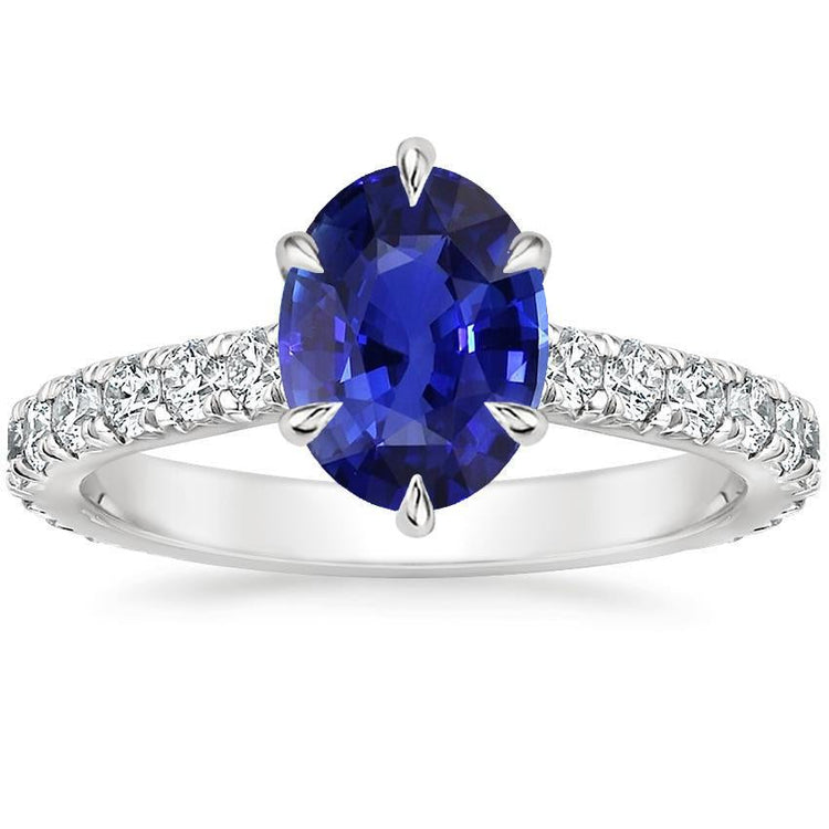 Bague Solitaire Avec Accents Saphir Bleu & Serti Diamant 4 Carats - HarryChadEnt.FR