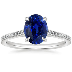 Bague Solitaire Avec Accents Saphir Bleu & Serti Diamants 3 Carats