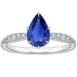 Bague Solitaire Avec Accents Saphir Bleu Taille Poire & Diamants 5 Carats