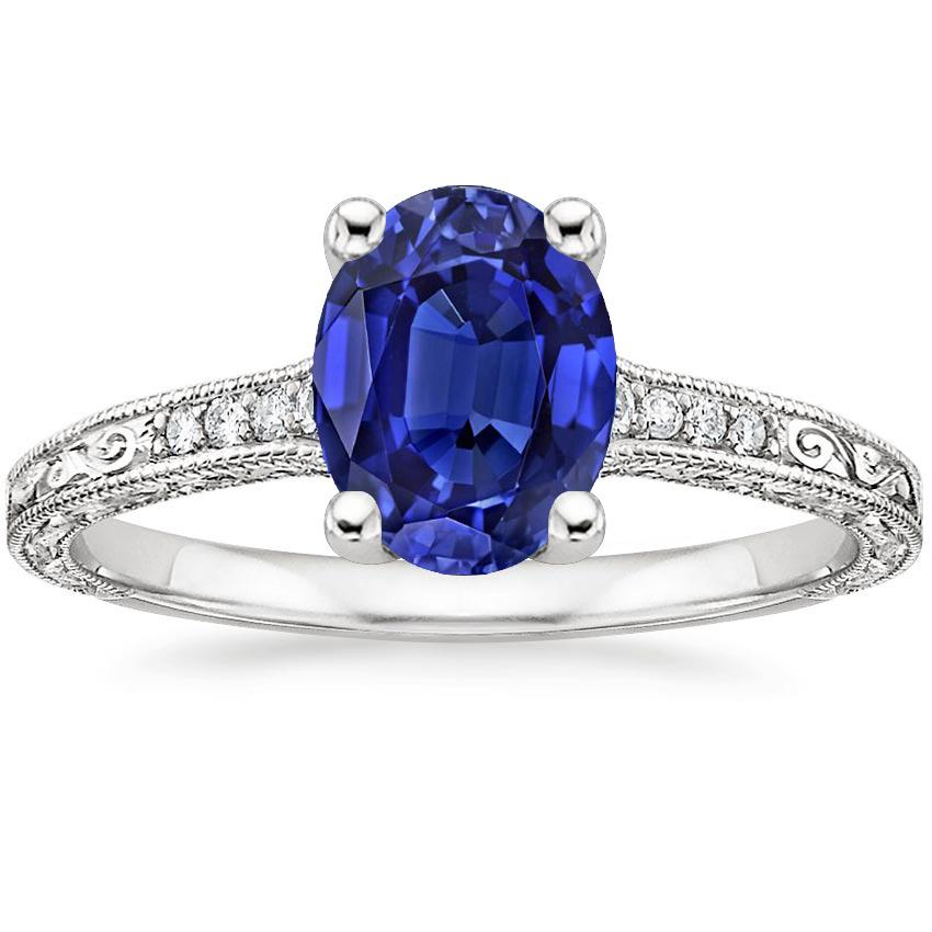 Bague Solitaire Avec Accents Saphir Bleu Tige Milgrain 3 Carats - HarryChadEnt.FR