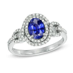 Bague Solitaire Avec Accents Saphir Diamant 3.25 Carats WG 14K