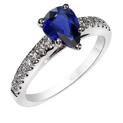 Bague Solitaire Avec Accents Style Larme Saphir Bleu 2.50 Carats