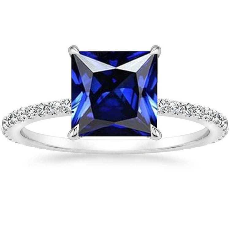 Bague Solitaire Avec Accents Taille Princesse Saphir Ceylan Neuf 6 Carats - HarryChadEnt.FR