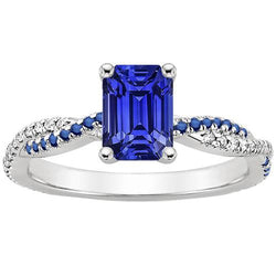 Bague Solitaire Bague Saphirs Bleus & Accents Diamants 4.25 Carats