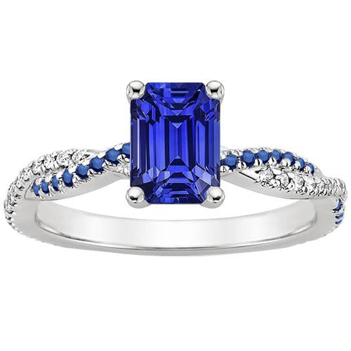 Bague Solitaire Bague Saphirs Bleus & Accents Diamants 4.25 Carats - HarryChadEnt.FR