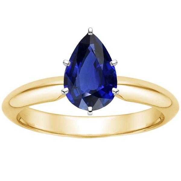 Bague Solitaire Bicolore Poire Ceylan Saphir 3 Carats - HarryChadEnt.FR