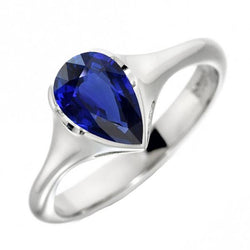 Bague Solitaire Ceylan Saphir Anniversaire Lunette Sertie Poire 3 Carats