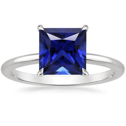 Bague Solitaire Classique 5 Carats Taille Princesse Saphir Sri Lankais Or
