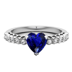 Bague Solitaire Coeur Ceylan Saphir Avec Accents De Diamants 2 Carats