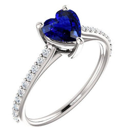 Bague Solitaire Coeur Ceylan Saphir & Pavé Diamants 2.50 Carats