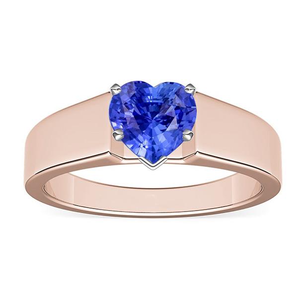 Bague Solitaire Coeur Saphir 1.50 Carats Or Bicolore Tige Épaisse - HarryChadEnt.FR
