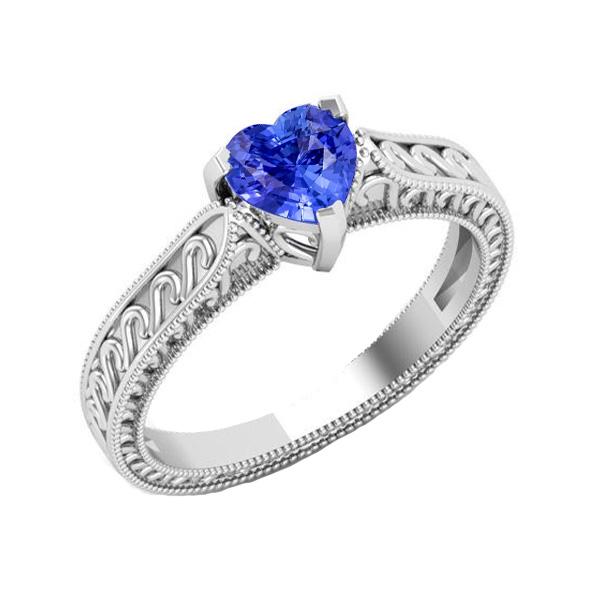 Bague Solitaire Coeur Saphir Bleu Clair 1 Carat Tige Filigrane Or - HarryChadEnt.FR