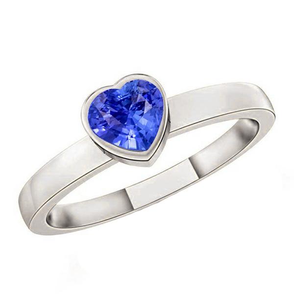 Bague Solitaire Coeur Saphir Bleu Clair Lunette Sertie 1 Carat - HarryChadEnt.FR