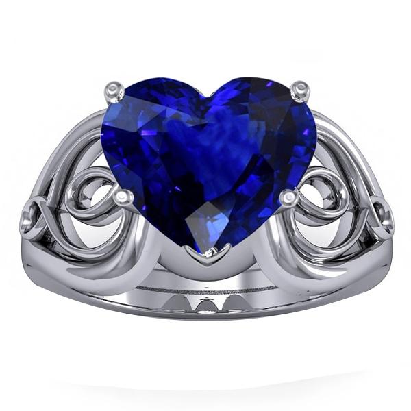 Bague Solitaire Coeur Saphir Bleu Foncé Style Vintage 3.50 Carats - HarryChadEnt.FR