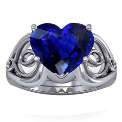 Bague Solitaire Coeur Saphir Bleu Foncé Style Vintage 3.50 Carats