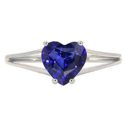 Bague Solitaire Coeur Saphir Ceylan 2 Carats Or 14K Tige Fendue