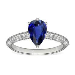 Bague Solitaire Diamant Accents Poire Saphir Sri Lankais 3 Carats