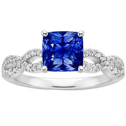 Bague Solitaire Diamant Avec Accents 2.75 Carats Coussin Bleu Saphir